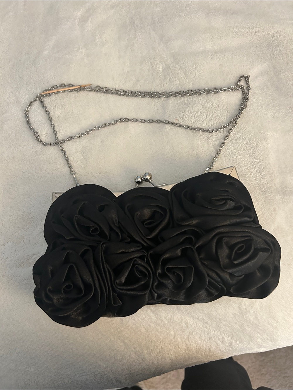Black Rose Applique Evening Clutch with Chain